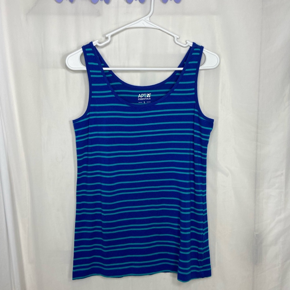 NWOT‎ Apt. 9 women’s blue turquoise striped thin strap summer stretch tank top L